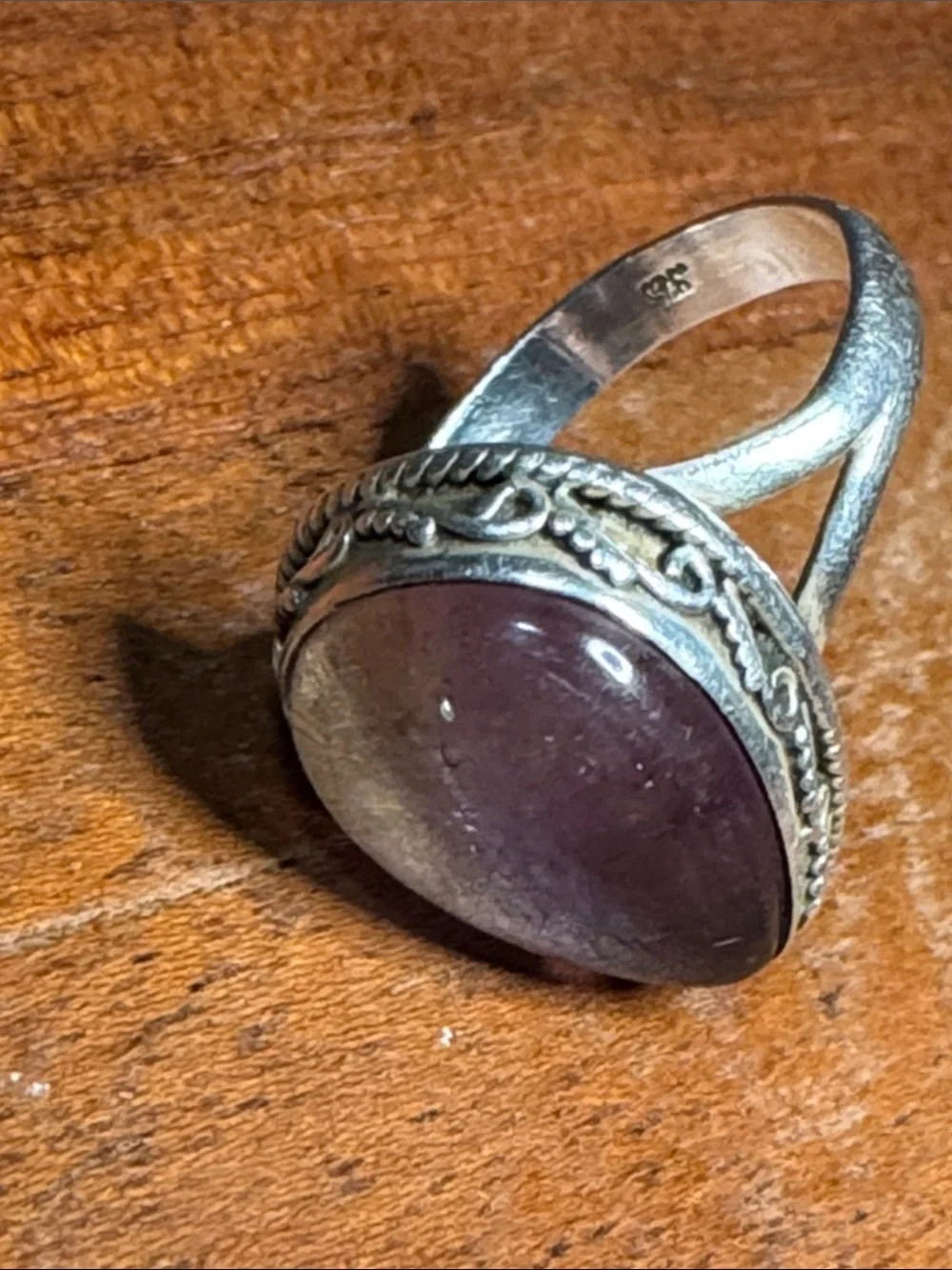 Sterling Silver Teardrop Purple Amethyst Cabochon Ring